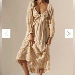 Anthropologie Cream and Yellow Embroidered Maxi Dress